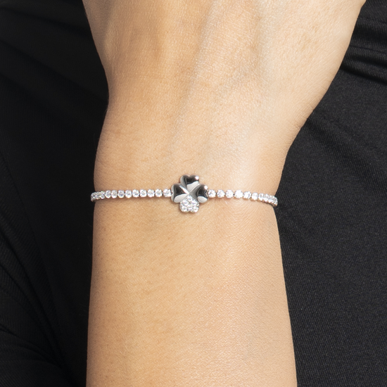 BRACCIALE TENNIS DONNA IN ACCIAIO CON QUADRIFOGLIO E PUNTI LUCE ZIRCONE BIANCO