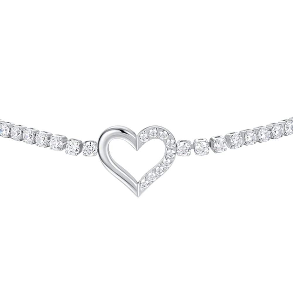 BRACCIALE TENNIS DONNA IN ACCIAIO CON CUORE E PUNTI LUCE DI ZIRCONE BIANCO