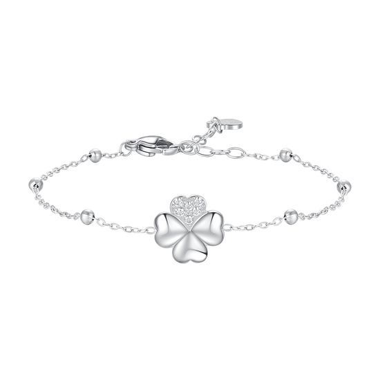 BRACCIALE DONNA IN ACCIAIO CON QUADRIFOGLIO E PUNTI LUCE DI ZIRCONE BIANCO