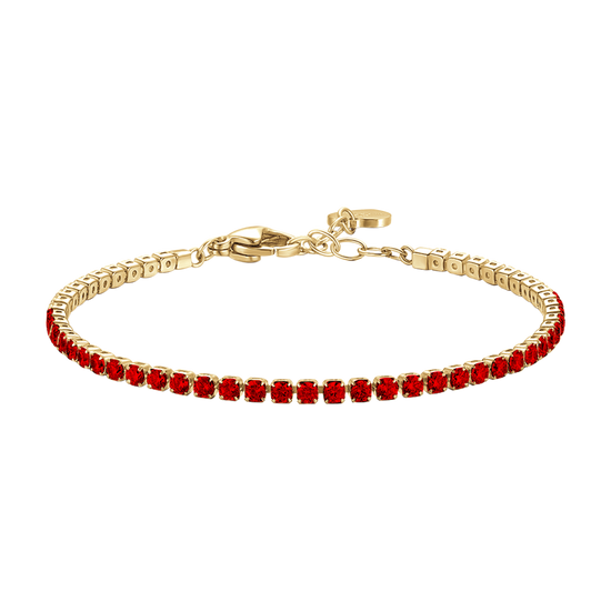 BRACCIALE TENNIS DONNA IN ACCIAIO COLORE ORO CON ZIRCONI ROSSI