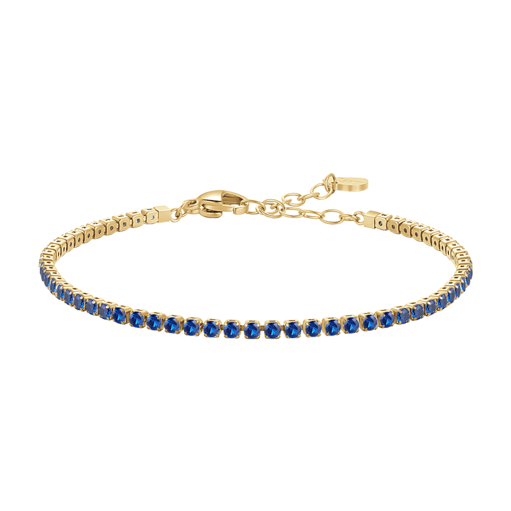 BRACCIALE TENNIS DONNA IN ACCIAIO COLORE ORO CON ZIRCONI BLU