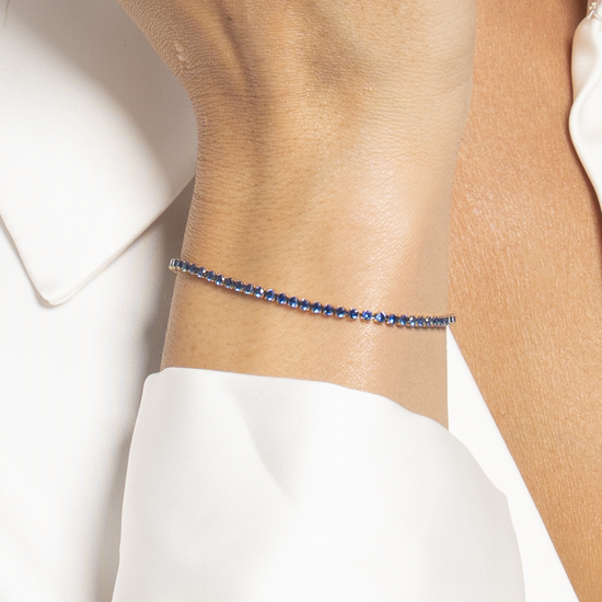 BRACCIALE TENNIS DONNA IN ACCIAIO COLORE ORO CON ZIRCONI BLU