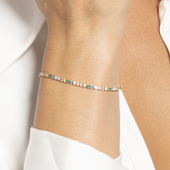 BRACCIALE TENNIS DONNA IN ACCIAIO COLORE ORO CON ZIRCONI MULTICOLOR