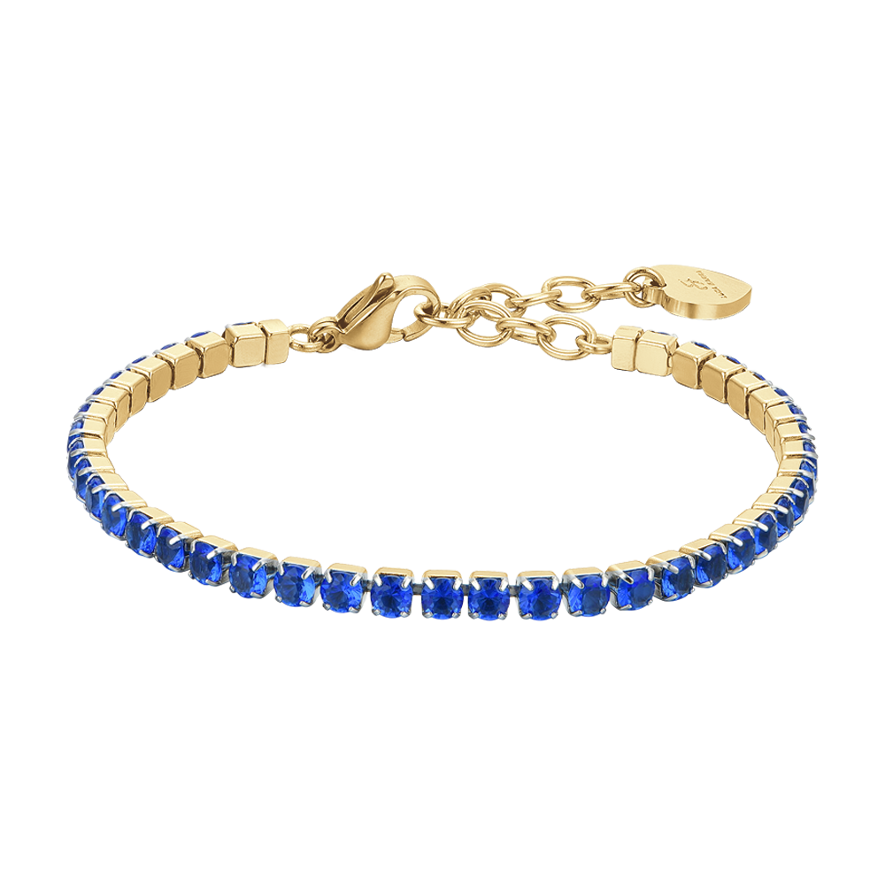 BRACCIALE DONNA TENNIS IN ACCIAIO IP GOLD CON CRISTALLI BLU