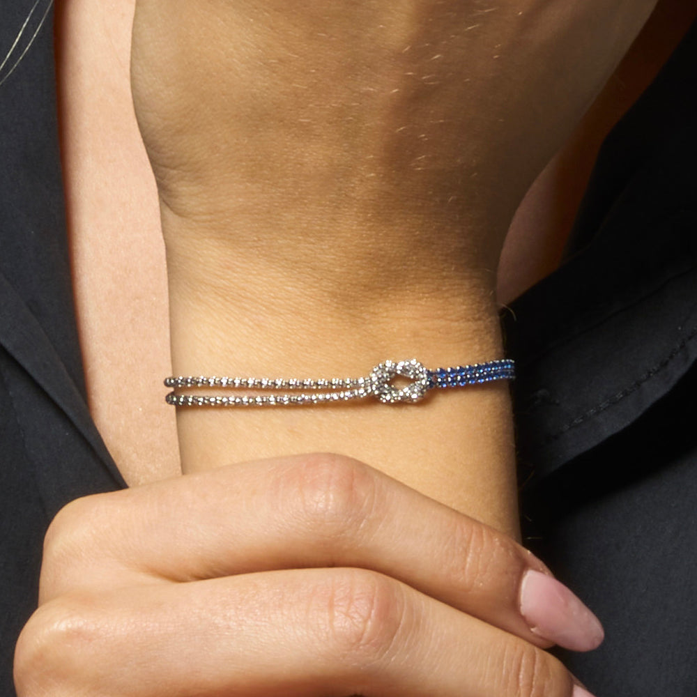 BRACCIALE DONNA IN ACCIAIO CON NODO E ZIRCONI BLU