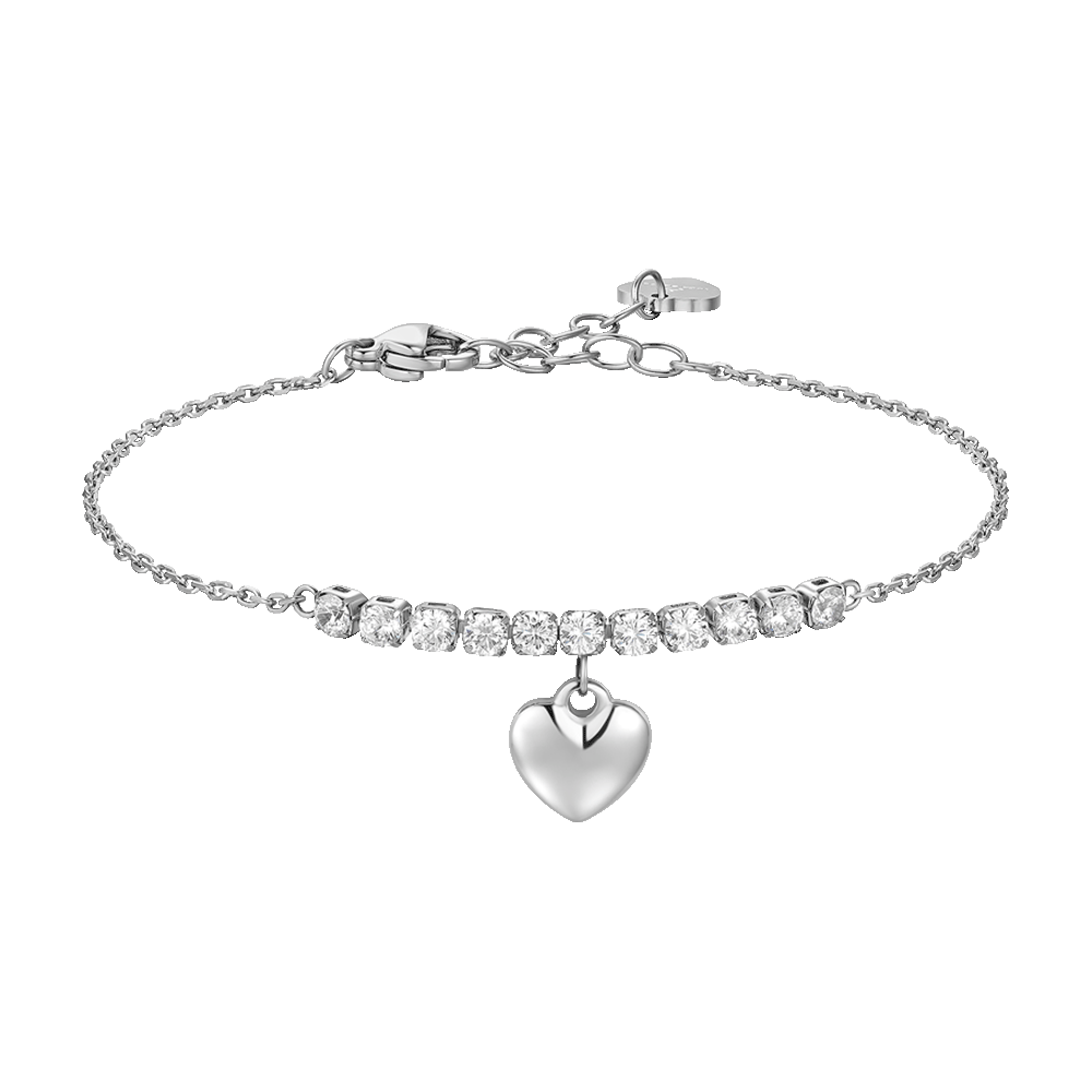 BRACCIALE DONNA IN ACCIAIO CON CUORE E ZIRCONI BIANCHI