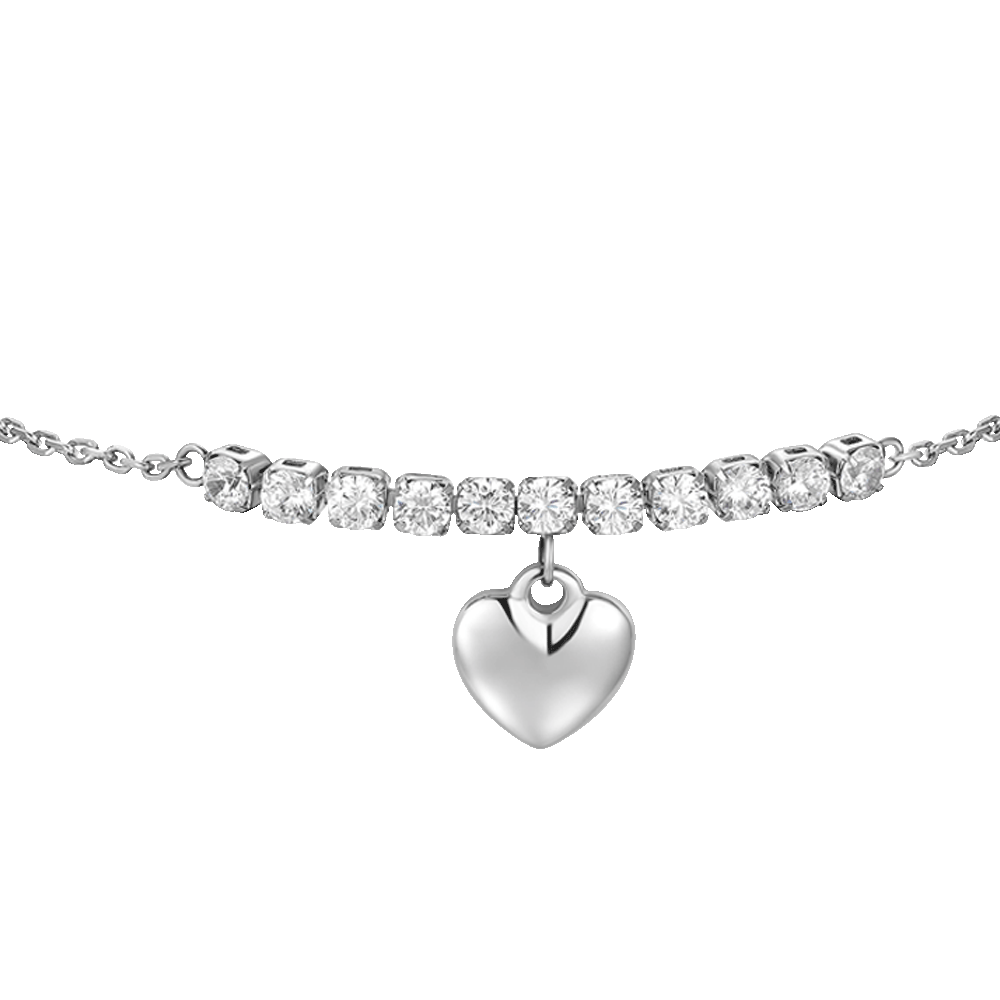 BRACCIALE DONNA IN ACCIAIO CON CUORE E ZIRCONI BIANCHI
