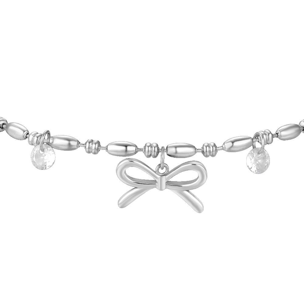 BRACCIALE DONNA IN ACCIAIO CON FIOCCO E ZIRCONI BIANCHI