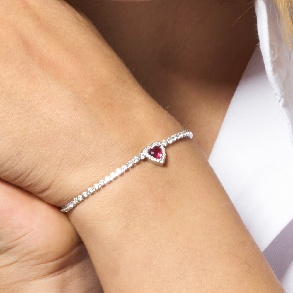 BRACCIALE TENNIS DONNA IN ACCIAIO CON CUORE CON ZIRCONI ROSSI E BIANCHI