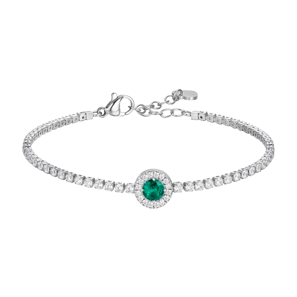 BRACCIALE TENNIS DONNA IN ACCIAIO CON ELEMENTO CON ZIRCONI VERDI E BIANCHI
