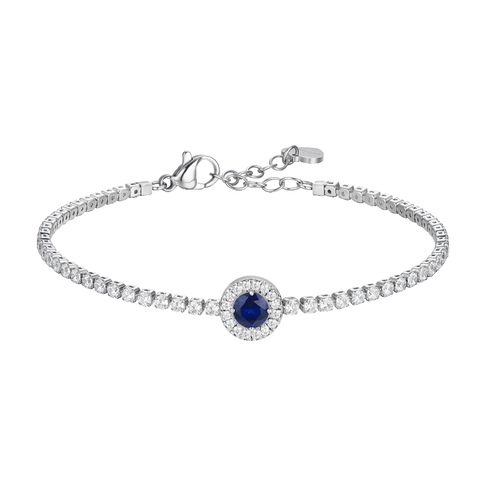 BRACCIALE TENNIS DONNA IN ACCIAIO CON ELEMENTO CON ZIRCONI BLU E BIANCHI