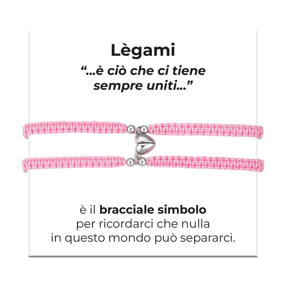 BRACCIALI DONNA E UOMO IN CORDA COREANA ROSA CON CUORE CALAMITATO