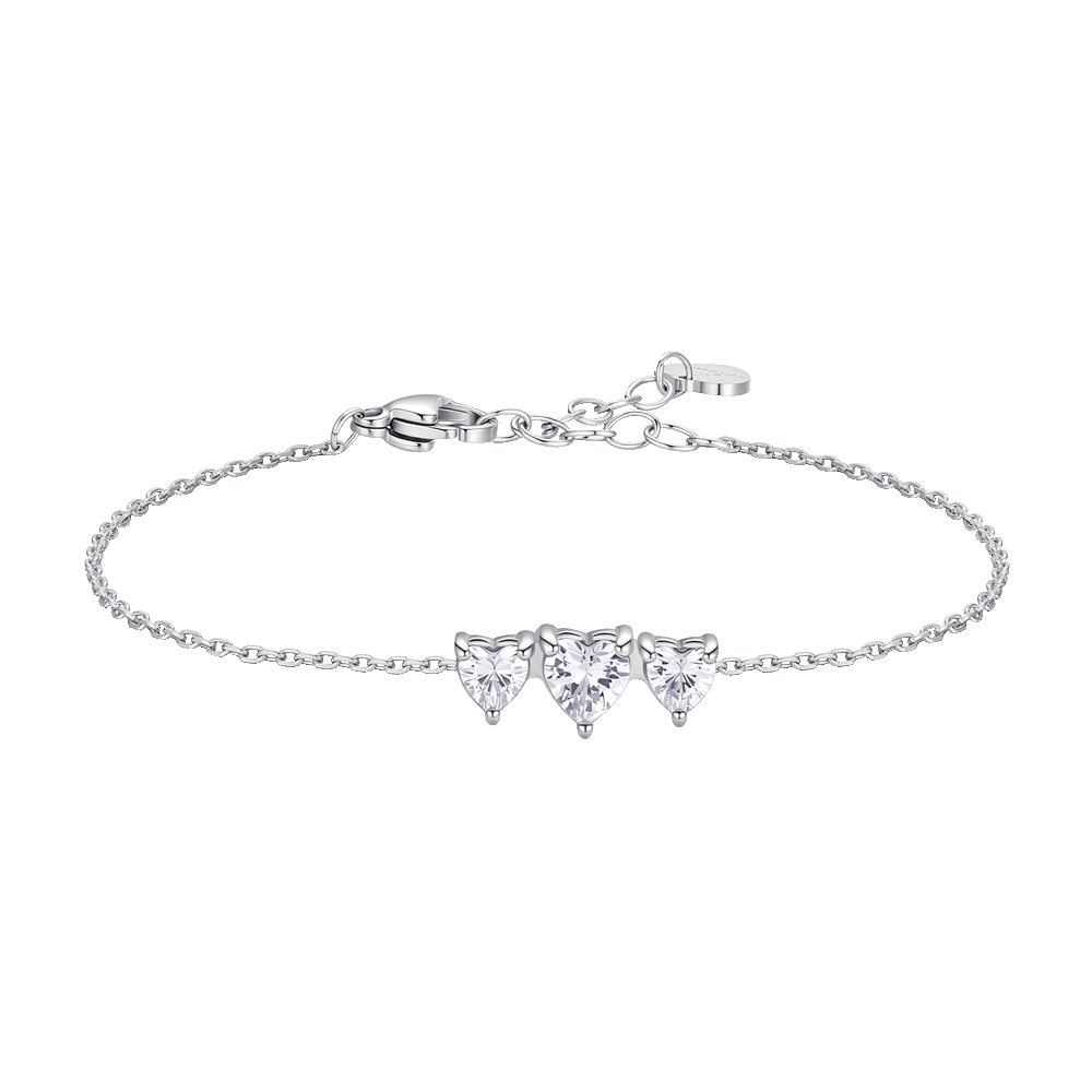 BRACCIALE DONNA IN ACCIAIO CON CUORI CON ZIRCONI BIANCHI