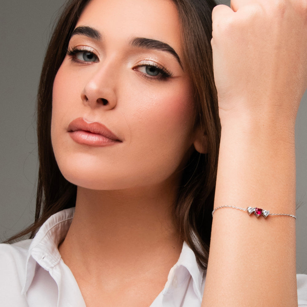 BRACCIALE DONNA IN ACCIAIO CON CUORI CON ZIRCONI BIANCHI E ROSSI