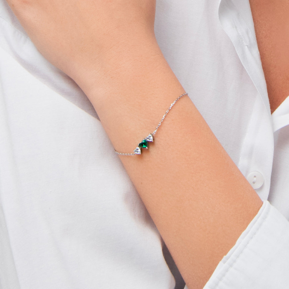 BRACCIALE DONNA IN ACCIAIO CON CUORI CON ZIRCONI BIANCHI E VERDI