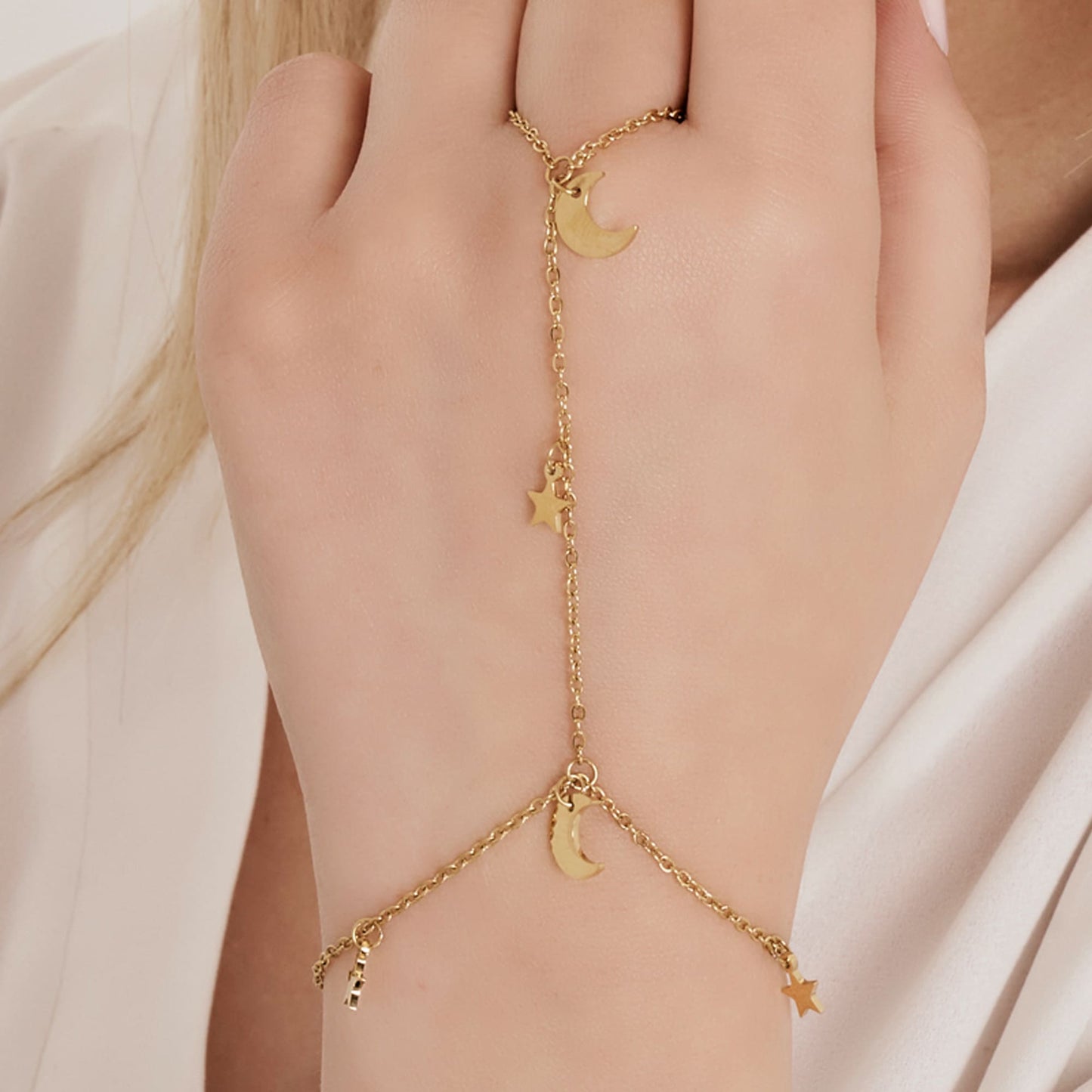 IP GOLD STAHL DAMEN KUSS ARMBAND MIT STERNEN UND MOND