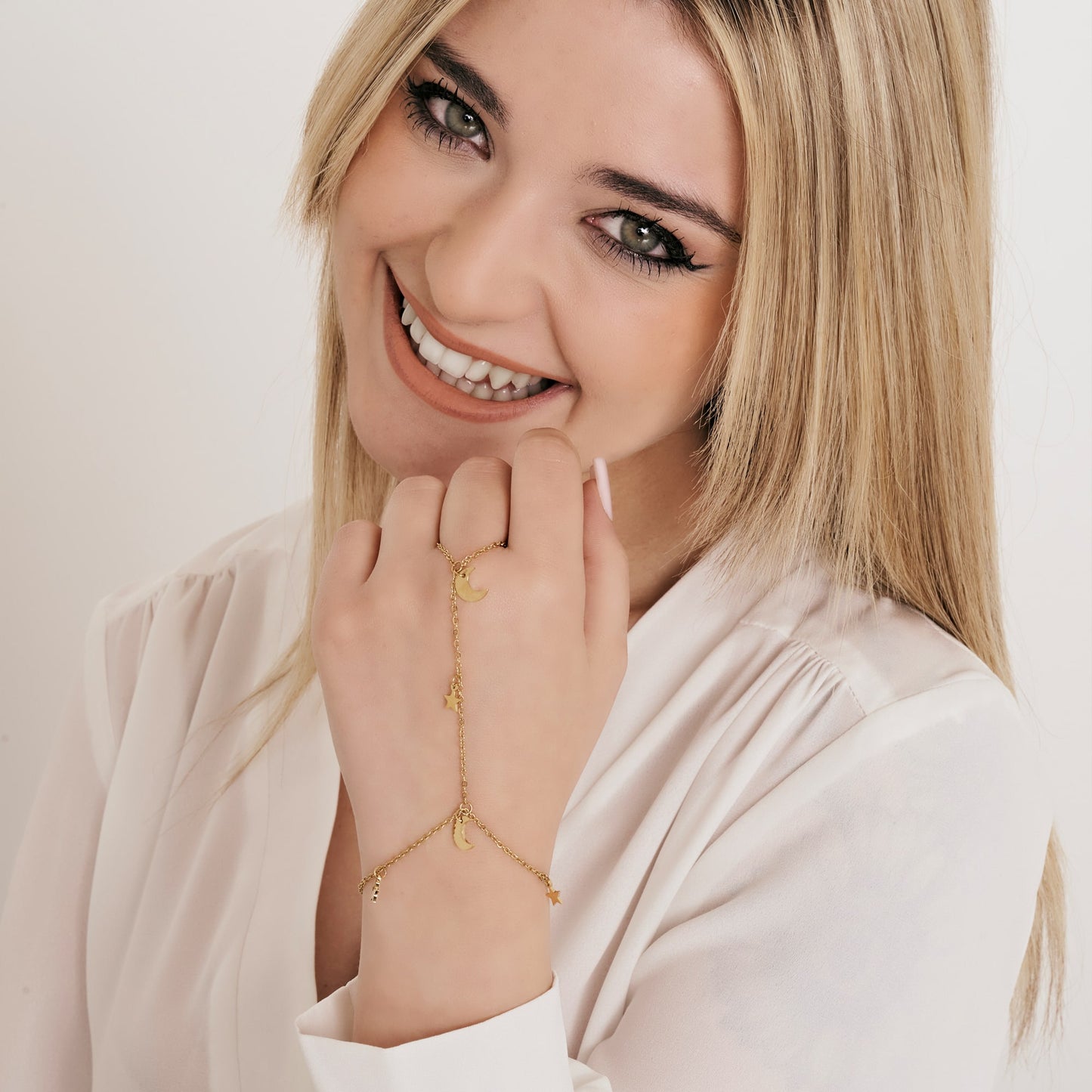 IP GOLD STAHL DAMEN KUSS ARMBAND MIT STERNEN UND MOND