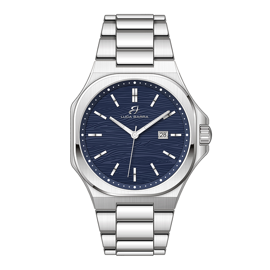 OROLOGIO UOMO IN ACCIAIO QUADRANTE BLU, DETTAGLI SILVER Luca Barra