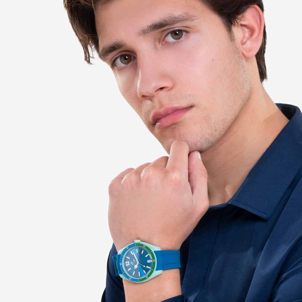 BLAUE UND GRÜNE SILIKON HERRENUHR