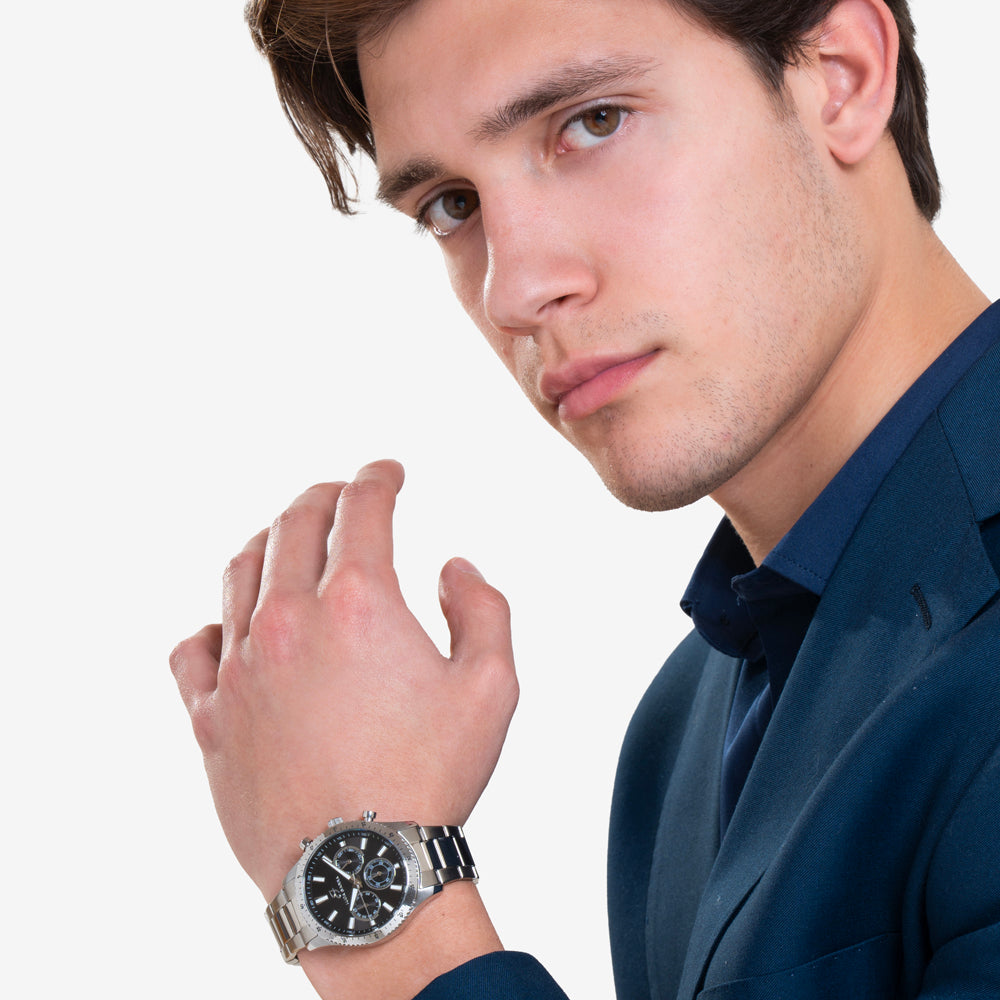 HERREN STAHLUHR SCHWARZES ZIFFERBLATT