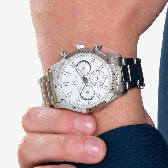 HERRENUHR AUS STAHL MIT WEISSEM ZIFFERBLATT