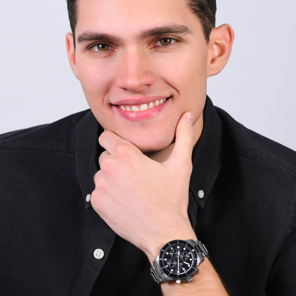 HERREN STAHLUHR SCHWARZES ZIFFERBLATT