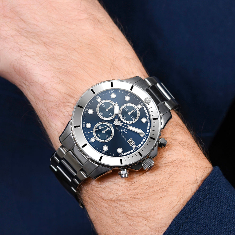 HERRENUHR AUS STAHL MIT BLAUEM ZIFFERBLATT