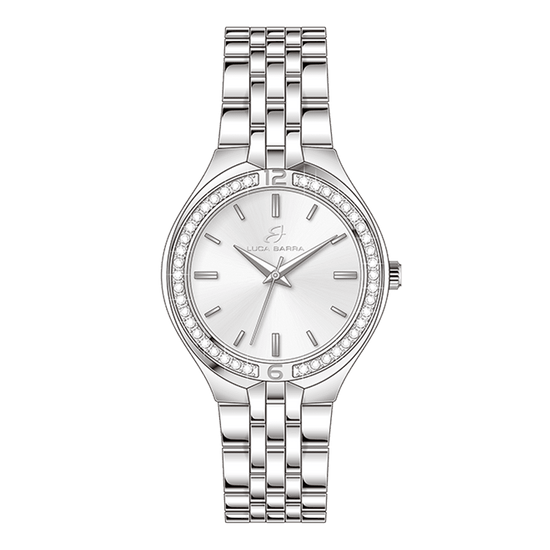 OROLOGIO DONNA IN ACCIAIO GHIERA CRISTALLI BIANCHI