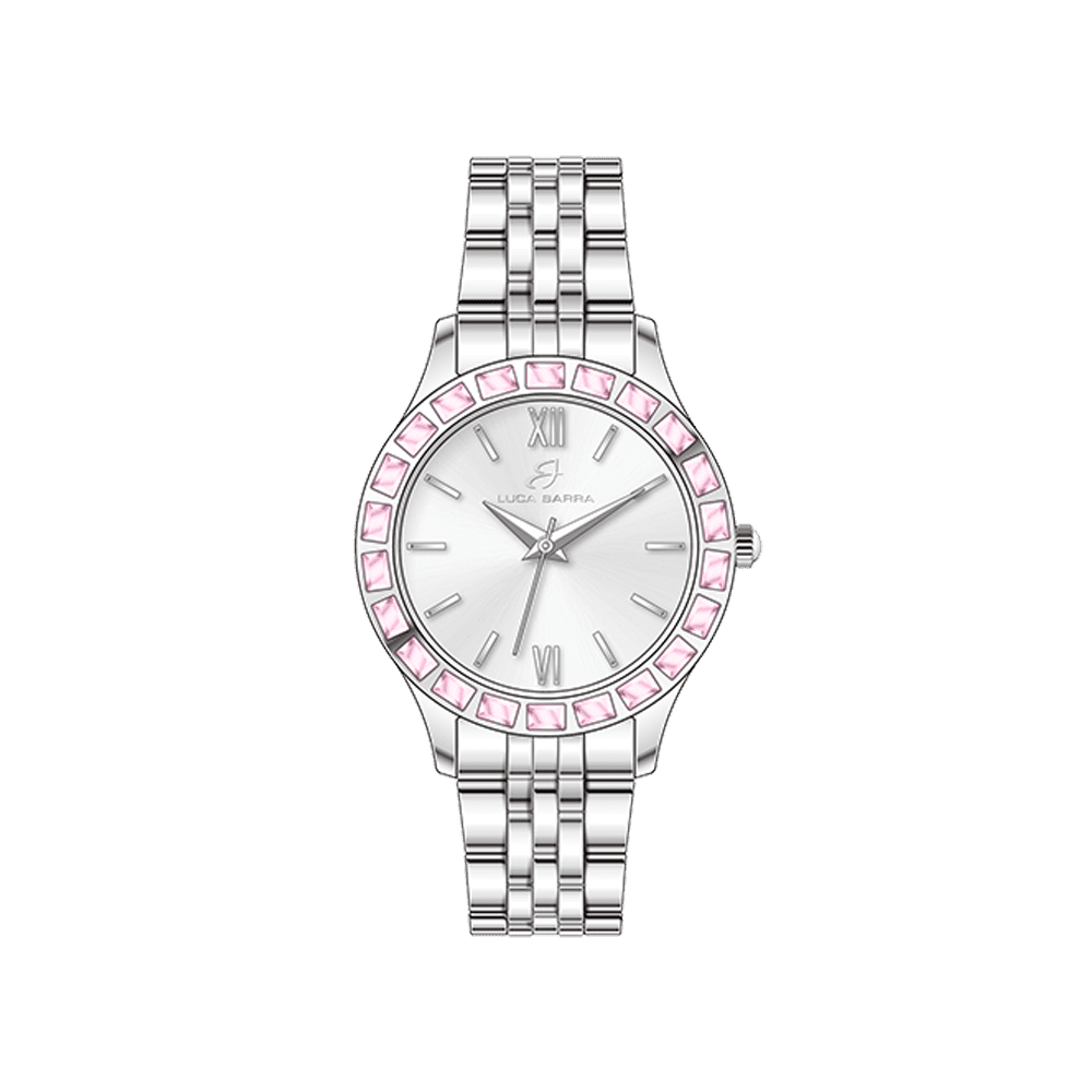 OROLOGIO DONNA IN ACCIAIO GHIERA CRISTALLI ROSA Luca Barra