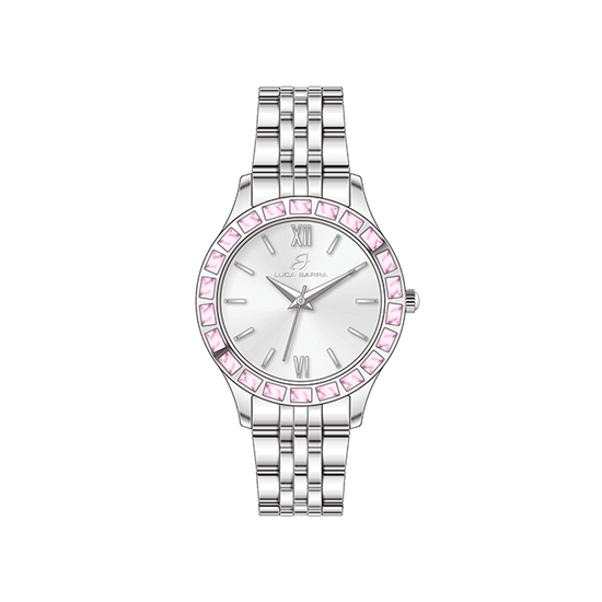 OROLOGIO DONNA IN ACCIAIO GHIERA CRISTALLI ROSA Luca Barra