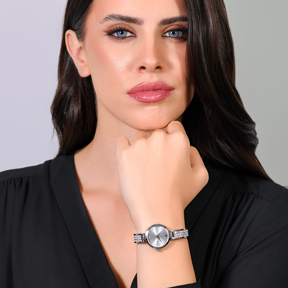 DAMENUHR AUS STAHL MIT GRAUEM ZIFFERBLATT