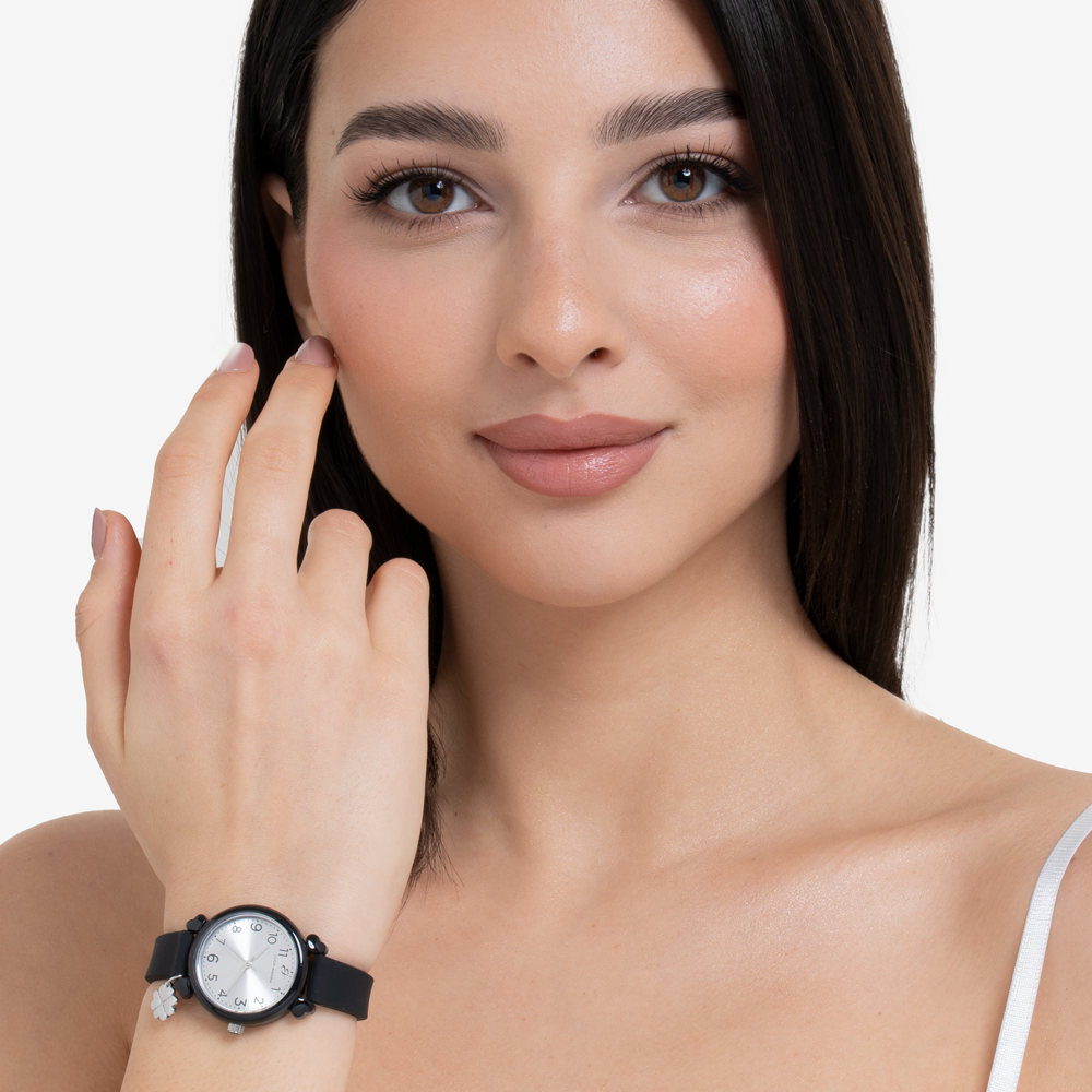 OROLOGIO DONNA NERO CON CHARM QUADRIFOGLIO