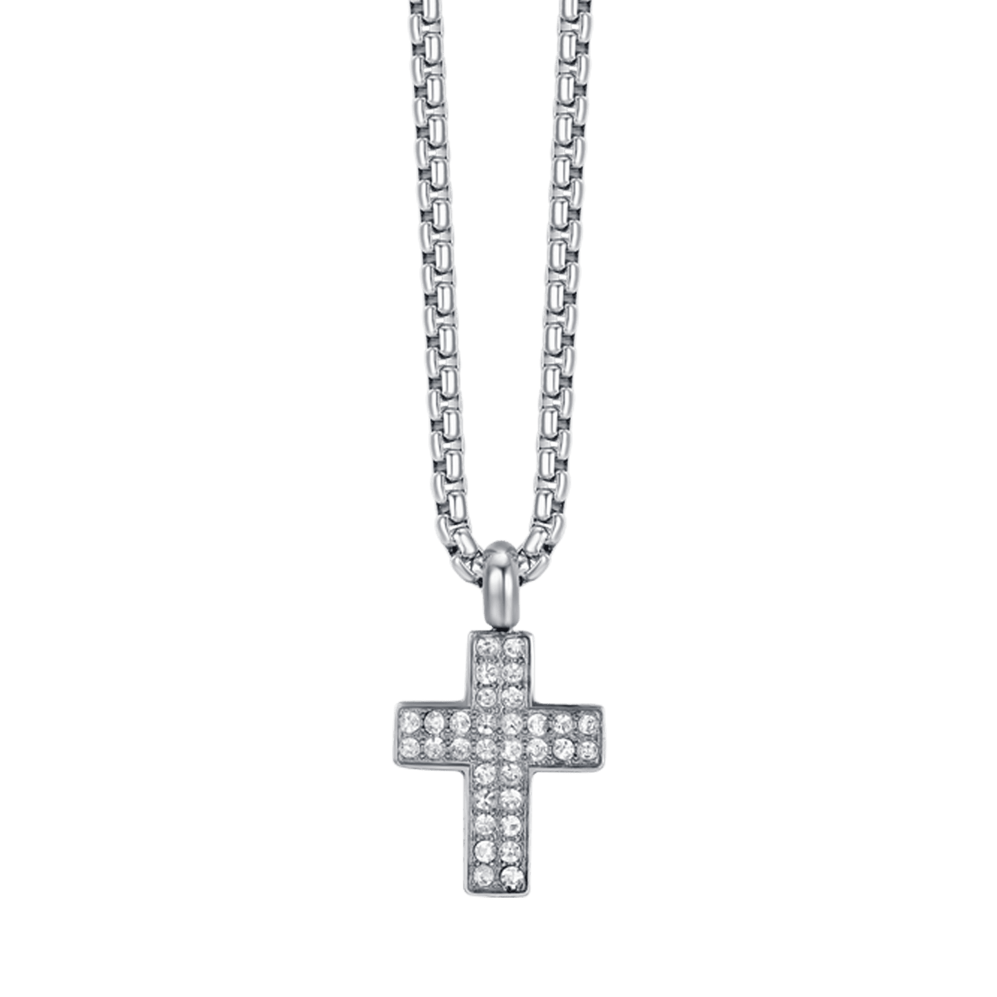 HERRENKETTE MIT KREUZ AUS STAHL UND WEISSEN KRISTALLEN