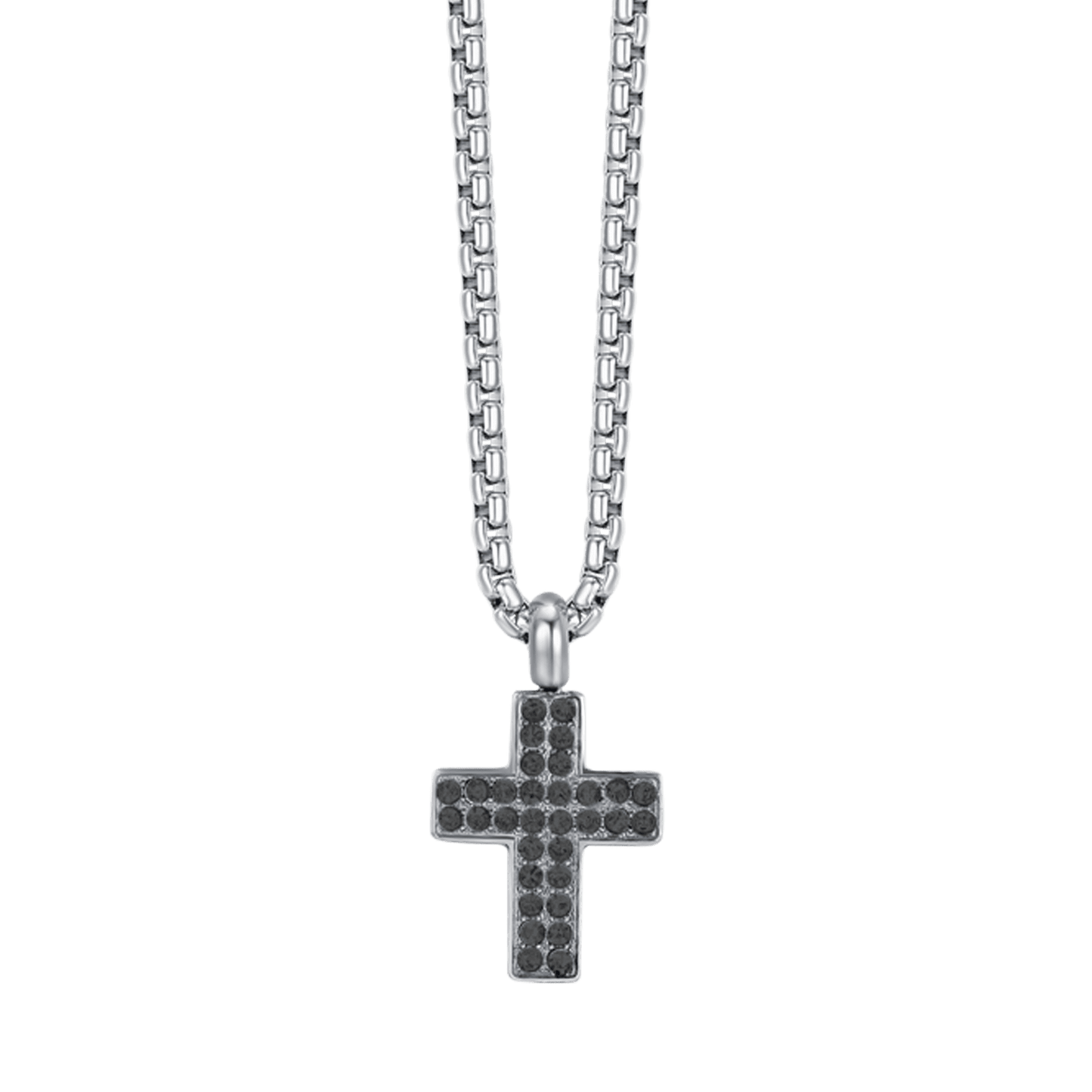 HERRENKETTE MIT KREUZ AUS STAHL UND SCHWARZEN KRISTALLEN