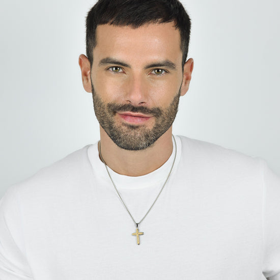 HERREN STAHLKREUZ IP GOLD HALSKETTE