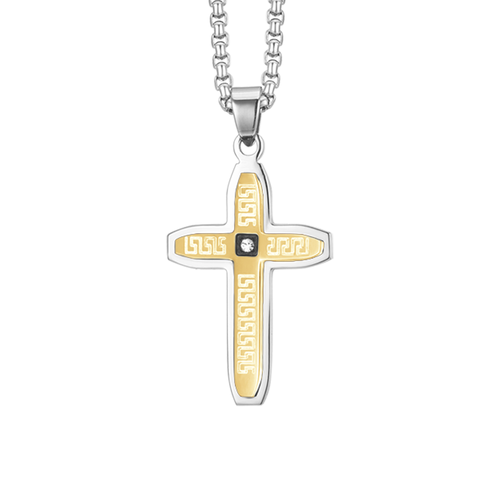 HERREN STAHLKREUZ IP GOLD HALSKETTE
