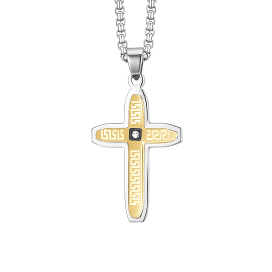 HERREN STAHLKREUZ IP GOLD HALSKETTE