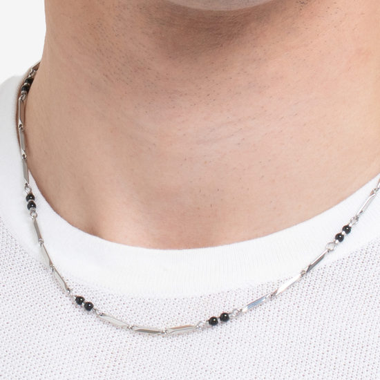 COLLANA UOMO IN ACCIAIO CON PIETRE AGATA