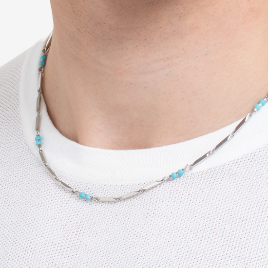 COLLANA UOMO IN ACCIAIO CON PIETRE TURCHESI