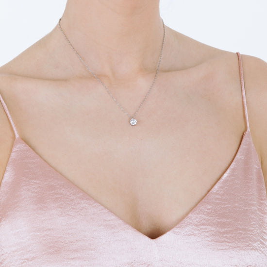 DAMEN-HALSKETTE AUS STAHL MIT 6 MM WEISSEM KRISTALL