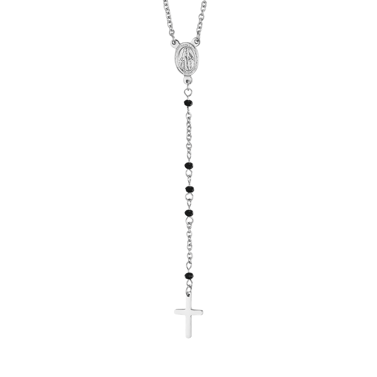 DAMEN STAHL ROSENKRANZ HALSKETTE MIT SCHWARZEN KRISTALLEN MIT ANHÄNGER