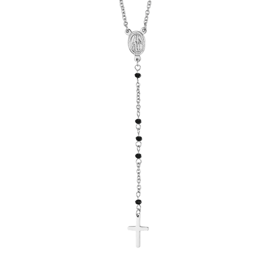 DAMEN STAHL ROSENKRANZ HALSKETTE MIT SCHWARZEN KRISTALLEN MIT ANHÄNGER