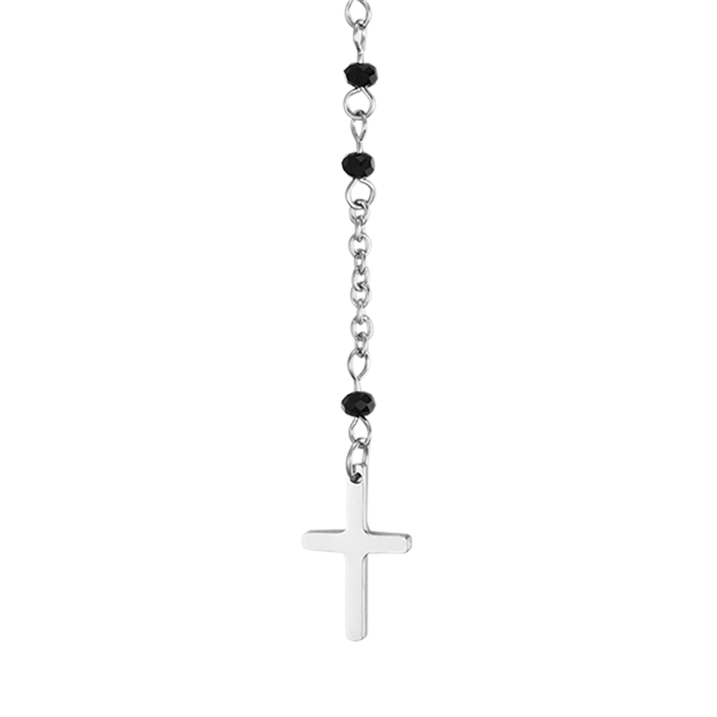 DAMEN STAHL ROSENKRANZ HALSKETTE MIT SCHWARZEN KRISTALLEN MIT ANHÄNGER