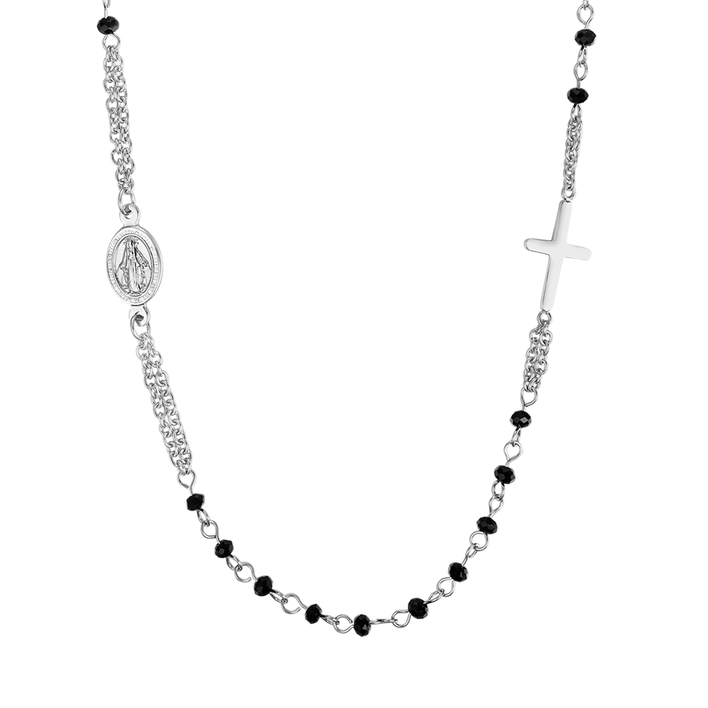 WOMAN'S ROSARY NECKLACE IN STAHL MIT SCHWARZEN KRISTALLEN Luca Barra