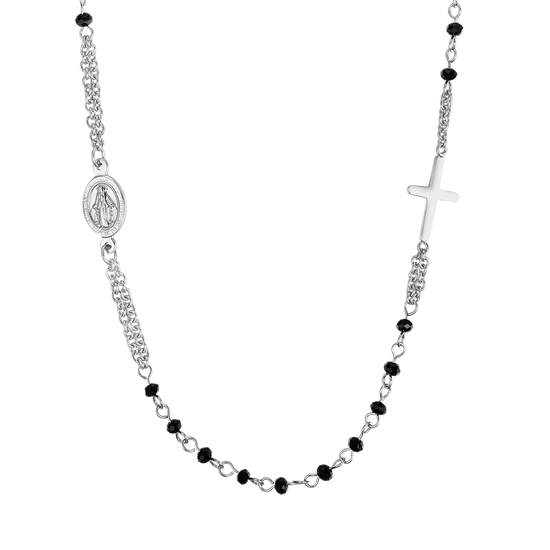 WOMAN'S ROSARY NECKLACE IN STAHL MIT SCHWARZEN KRISTALLEN Luca Barra