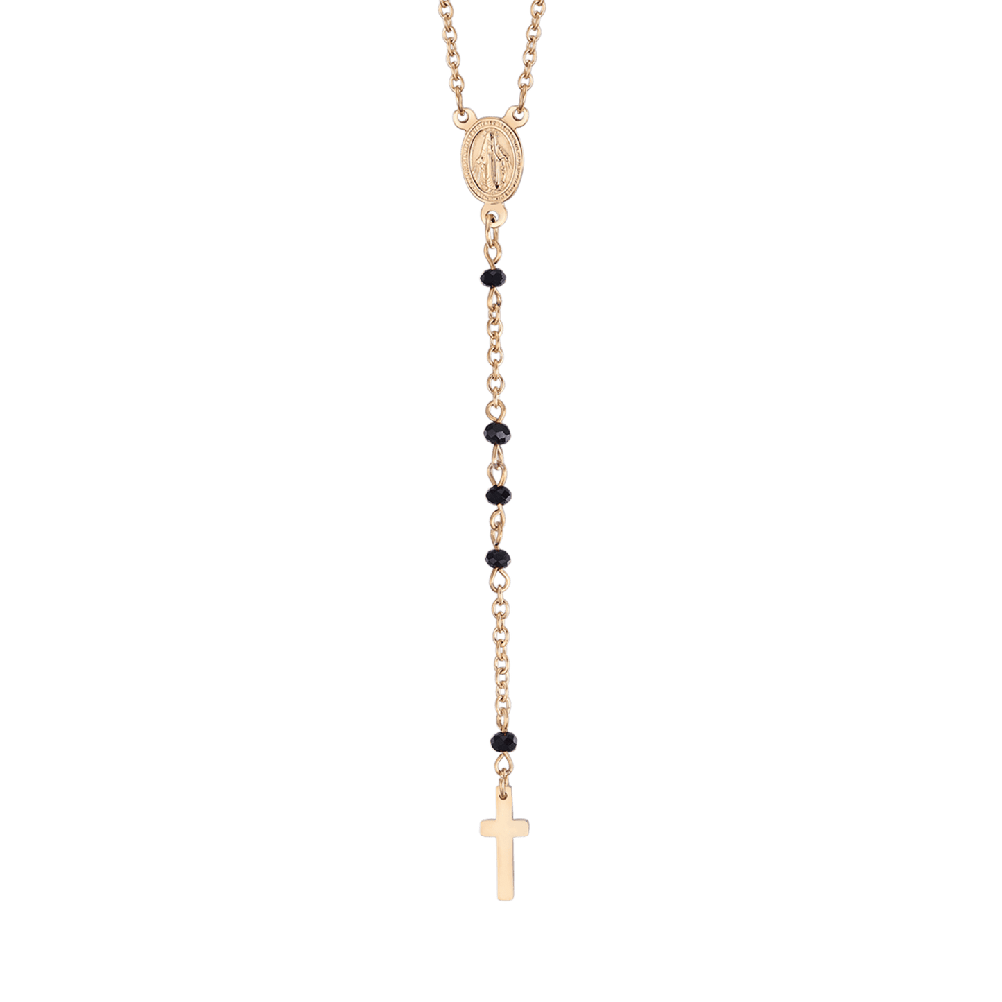 DAMEN STAHL ROSENKRANZ HALSKETTE MIT SCHWARZEN KRISTALLEN MIT ANHÄNGER