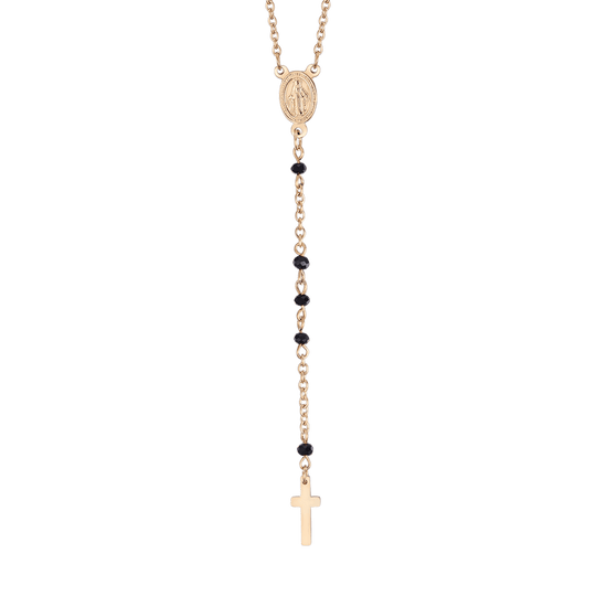 DAMEN STAHL ROSENKRANZ HALSKETTE MIT SCHWARZEN KRISTALLEN MIT ANHÄNGER
