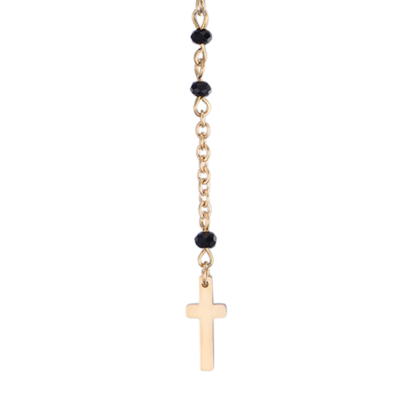 DAMEN STAHL ROSENKRANZ HALSKETTE MIT SCHWARZEN KRISTALLEN MIT ANHÄNGER