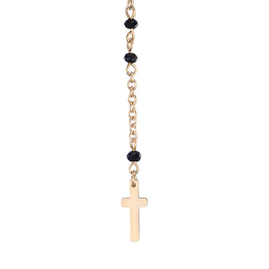 DAMEN STAHL ROSENKRANZ HALSKETTE MIT SCHWARZEN KRISTALLEN MIT ANHÄNGER