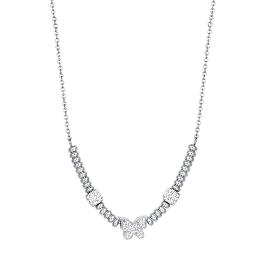 SCHMETTERLINGSHALSKETTE AUS STAHL MIT WEISSEN KRISTALLEN